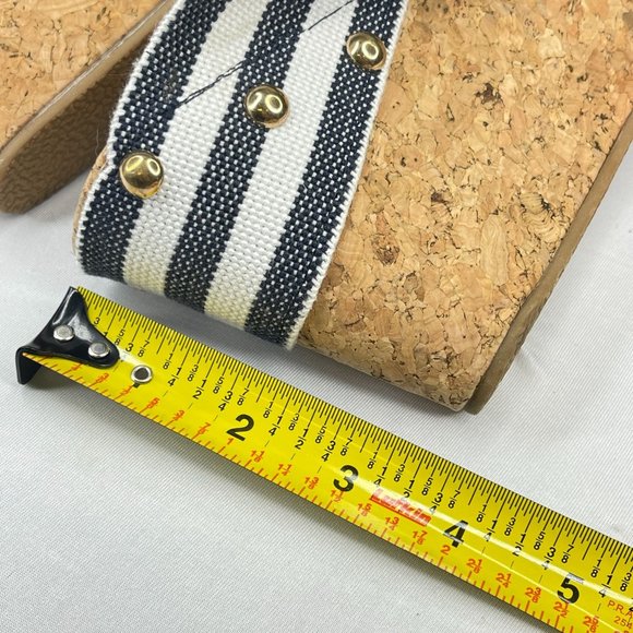 SHOEDAZZLE Womens 8 Abigail Wedge Sandals Black White Stripe Cork Platforms Cute - Picture 7 of 10
